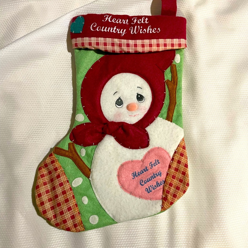 Precious Moments Heart Felt Country‎ Wishes Snowman Christmas Stocking